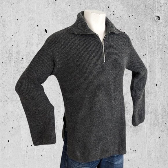 NWT Womens H & M Sweater Size XS Oversized 1/4 Zip Ribbed Shawl Collar - Picture 2 of 8